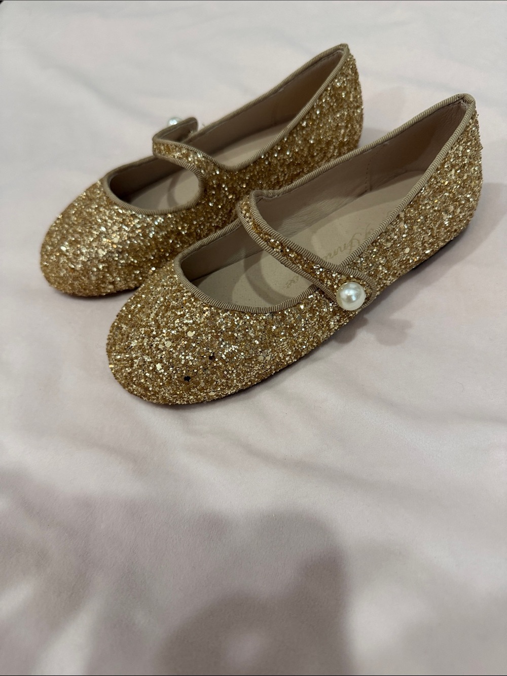 Age of Innocence Girls Gold Glitter Mary Jane shoes with Pearl Button